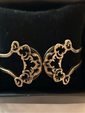 Vintage Artisan Mixed Metals Abstract Double Cuff Bronze Bracelet